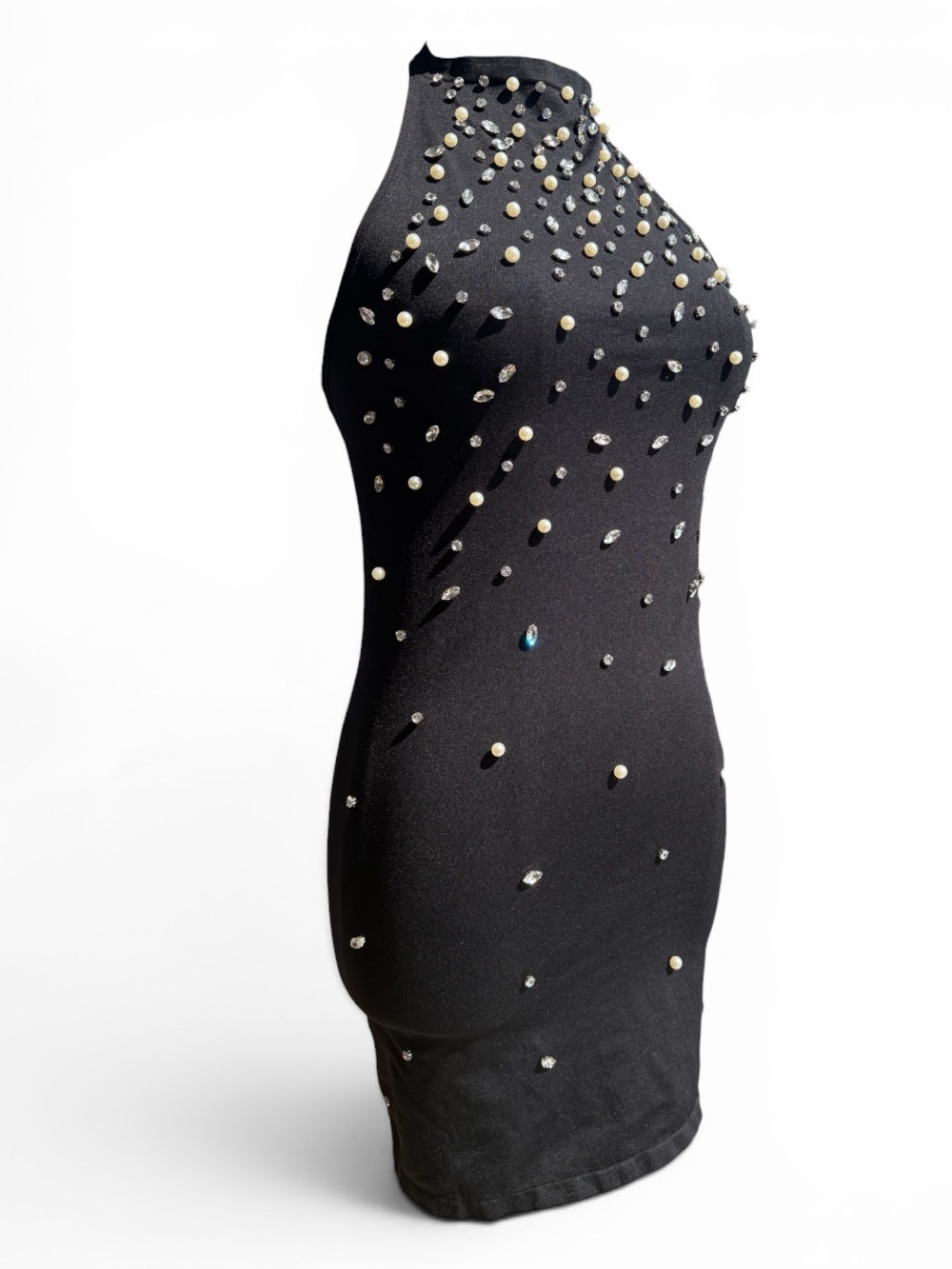 Zara Pearl & Rhinestone Embellished Halter Mini Dress XS